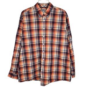 Cinch Button Shirt Men's Sz XL Long Sleeve Plaid Blue Orange Western Cowboy
